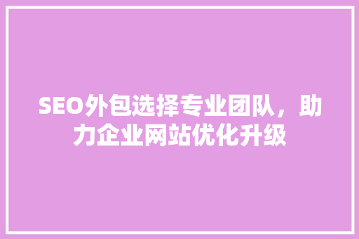 SEO外包选择专业团队，助力企业网站优化升级