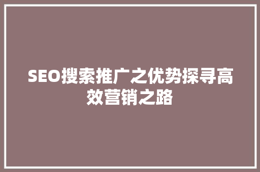 SEO搜索推广之优势探寻高效营销之路 百度SEO