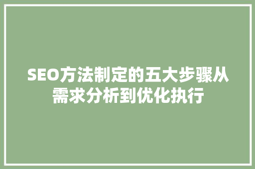 SEO方法制定的五大步骤从需求分析到优化执行 网站建设公司