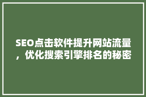 SEO点击软件提升网站流量，优化搜索引擎排名的秘密武器 网站建设公司