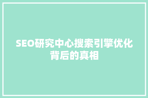 SEO研究中心搜索引擎优化背后的真相 必应SEO