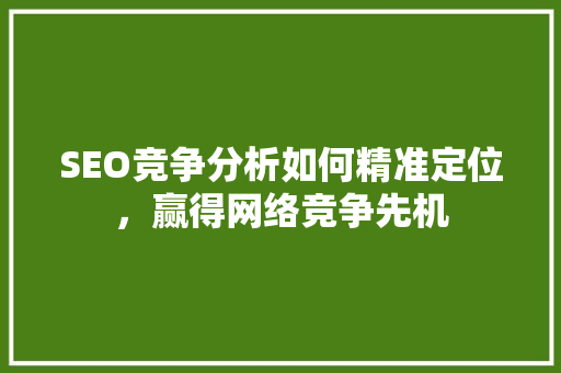 SEO竞争分析如何精准定位，赢得网络竞争先机