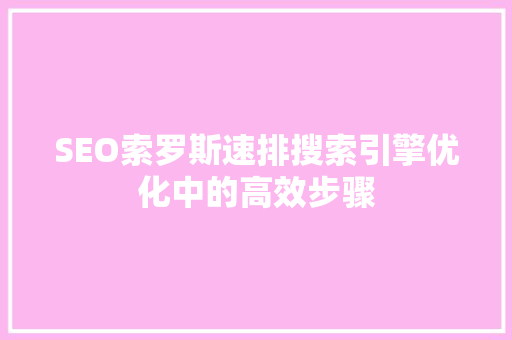 SEO索罗斯速排搜索引擎优化中的高效步骤 百度SEO