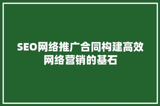 SEO网络推广合同构建高效网络营销的基石 百度SEO