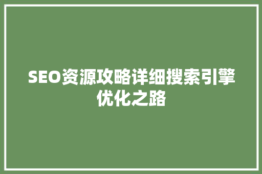 SEO资源攻略详细搜索引擎优化之路 网站建设公司