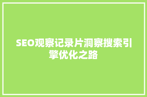SEO观察记录片洞察搜索引擎优化之路 搜狗SEO