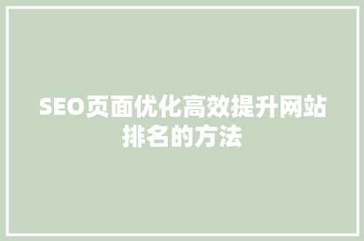 SEO页面优化高效提升网站排名的方法 SEO关键词