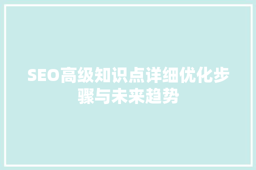 SEO高级知识点详细优化步骤与未来趋势