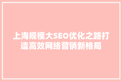 上海规模大SEO优化之路打造高效网络营销新格局 网站建设公司
