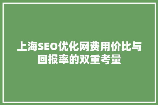 上海SEO优化网费用价比与回报率的双重考量