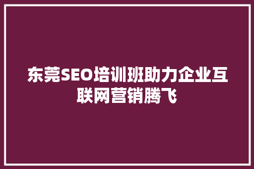 东莞SEO培训班助力企业互联网营销腾飞 网站建设公司