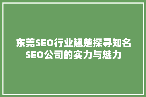 东莞SEO行业翘楚探寻知名SEO公司的实力与魅力 百度SEO