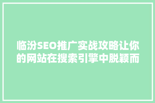 临汾SEO推广实战攻略让你的网站在搜索引擎中脱颖而出 SEO关键词