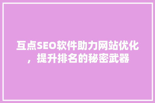 互点SEO软件助力网站优化，提升排名的秘密武器 百度SEO