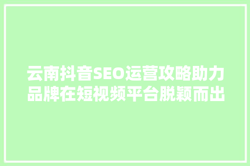云南抖音SEO运营攻略助力品牌在短视频平台脱颖而出 百度SEO