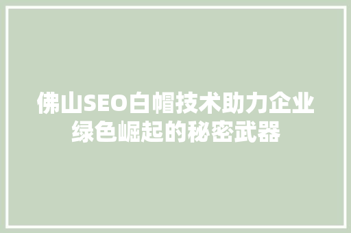 佛山SEO白帽技术助力企业绿色崛起的秘密武器