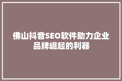 佛山抖音SEO软件助力企业品牌崛起的利器 神马SEO