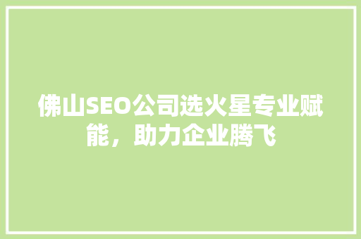 佛山SEO公司选火星专业赋能，助力企业腾飞 百度SEO