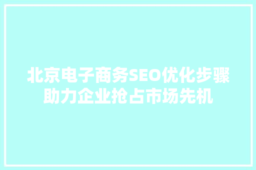 北京电子商务SEO优化步骤助力企业抢占市场先机 百度SEO