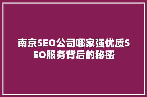 南京SEO公司哪家强优质SEO服务背后的秘密 SEO关键词