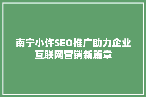 南宁小许SEO推广助力企业互联网营销新篇章 必应SEO