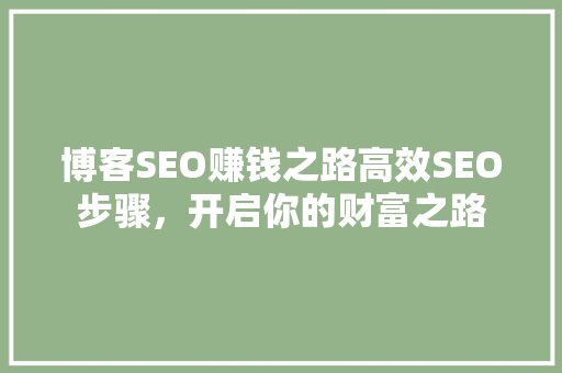博客SEO赚钱之路高效SEO步骤，开启你的财富之路 SEO关键词
