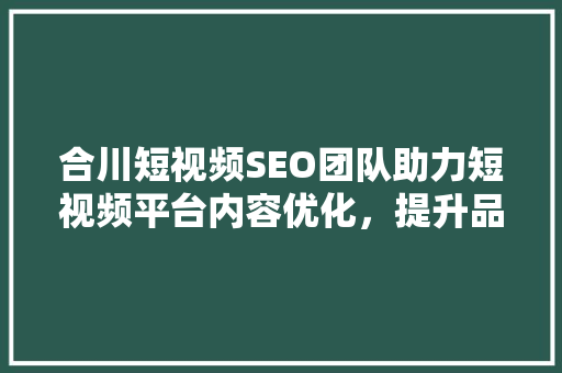 合川短视频SEO团队助力短视频平台内容优化，提升品牌影响力 百度SEO