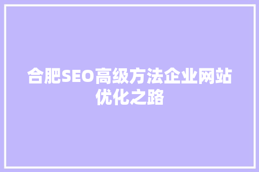 合肥SEO高级方法企业网站优化之路 百度SEO