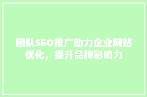 团队SEO推广助力企业网站优化，提升品牌影响力 搜狗SEO