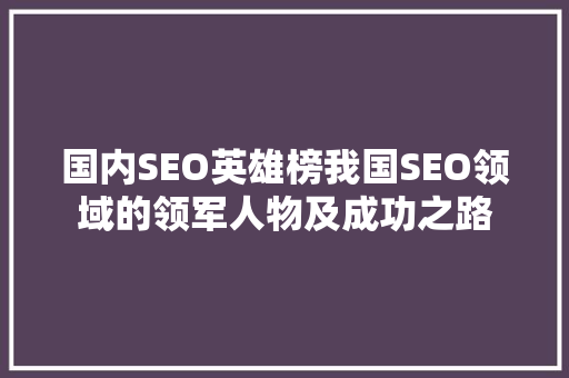 国内SEO英雄榜我国SEO领域的领军人物及成功之路 必应SEO