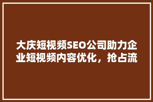 大庆短视频SEO公司助力企业短视频内容优化，抢占流量红利 百度SEO