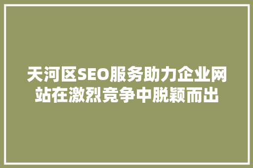 天河区SEO服务助力企业网站在激烈竞争中脱颖而出