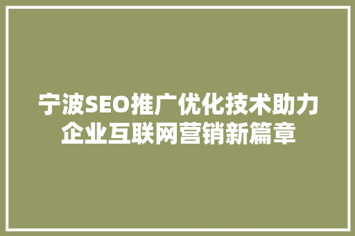 宁波SEO推广优化技术助力企业互联网营销新篇章 SEO关键词