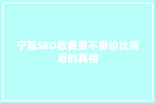 宁夏SEO收费贵不贵价比背后的真相 SEO关键词