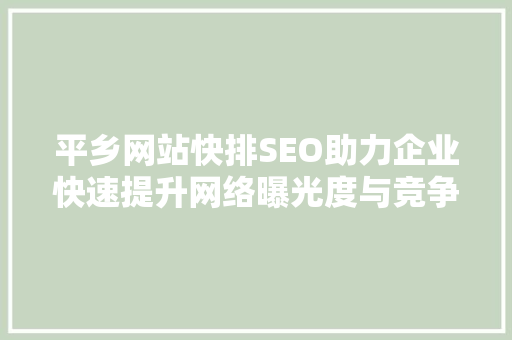 平乡网站快排SEO助力企业快速提升网络曝光度与竞争力 神马SEO