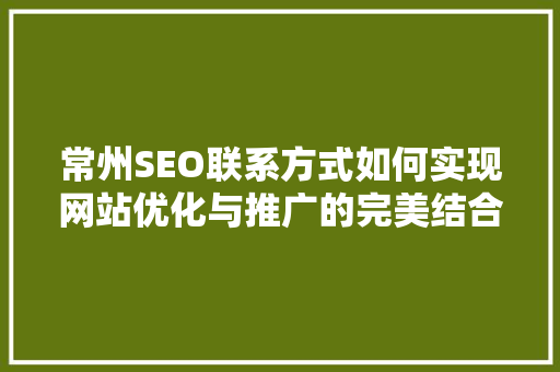 常州SEO联系方式如何实现网站优化与推广的完美结合 必应SEO