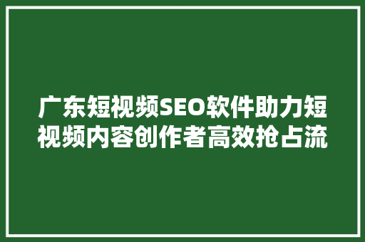 广东短视频SEO软件助力短视频内容创作者高效抢占流量高地