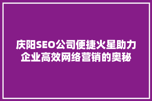 庆阳SEO公司便捷火星助力企业高效网络营销的奥秘 网站建设公司