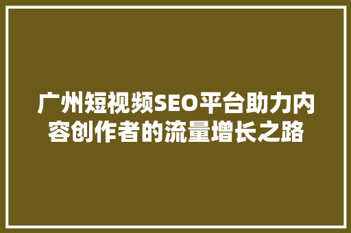广州短视频SEO平台助力内容创作者的流量增长之路
