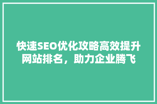快速SEO优化攻略高效提升网站排名，助力企业腾飞 神马SEO