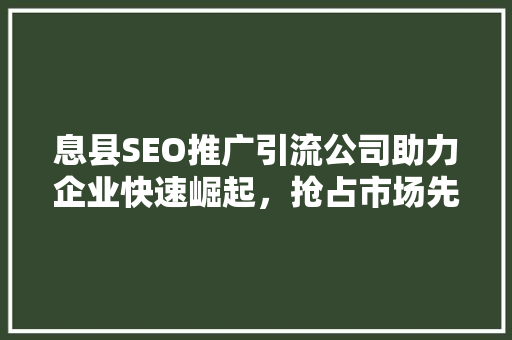 息县SEO推广引流公司助力企业快速崛起，抢占市场先机