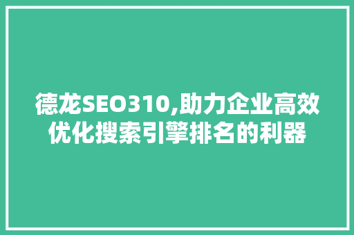 德龙SEO310,助力企业高效优化搜索引擎排名的利器 搜狗SEO