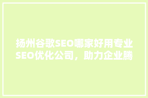 扬州谷歌SEO哪家好用专业SEO优化公司，助力企业腾飞 网站建设公司
