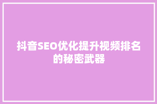 抖音SEO优化提升视频排名的秘密武器 SEO关键词