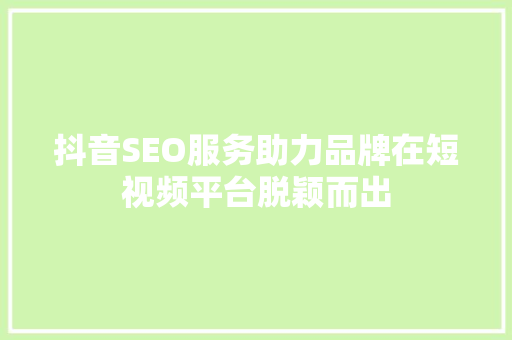 抖音SEO服务助力品牌在短视频平台脱颖而出 SEO关键词