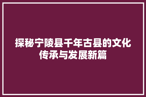 探秘宁陵县千年古县的文化传承与发展新篇