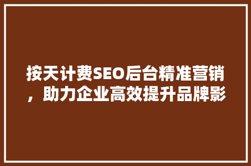 按天计费SEO后台精准营销，助力企业高效提升品牌影响力