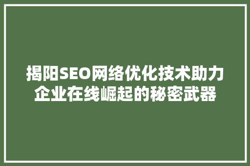 揭阳SEO网络优化技术助力企业在线崛起的秘密武器 神马SEO