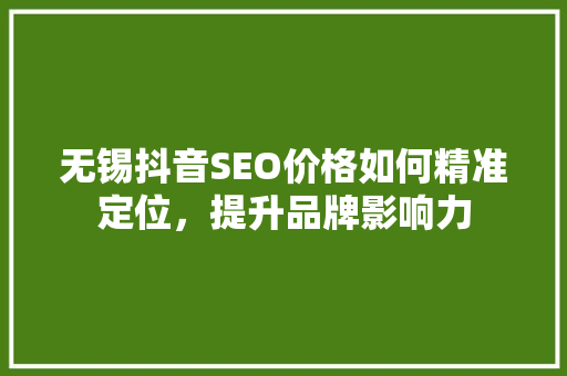 无锡抖音SEO价格如何精准定位，提升品牌影响力 神马SEO