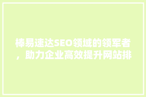 棒易速达SEO领域的领军者，助力企业高效提升网站排名 搜狗SEO